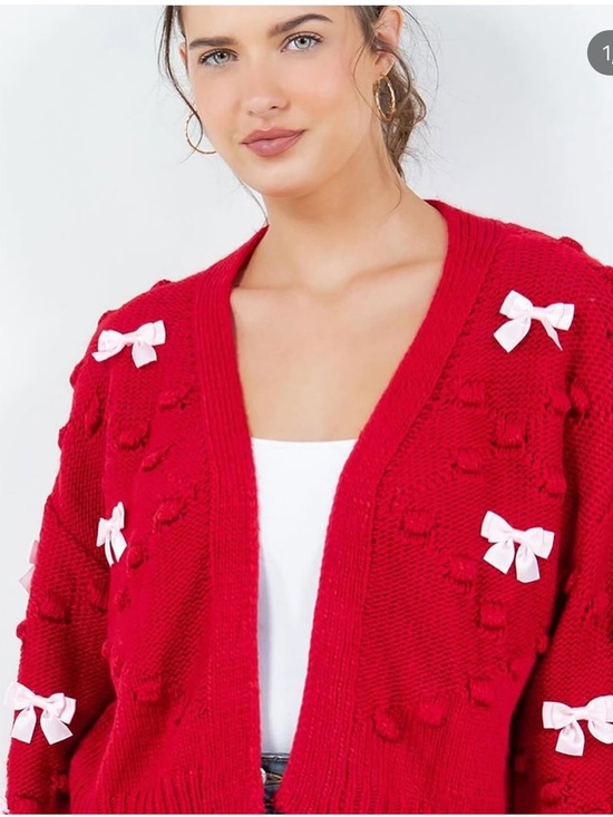 Sweaters - Red bow sweater cardigan M/L